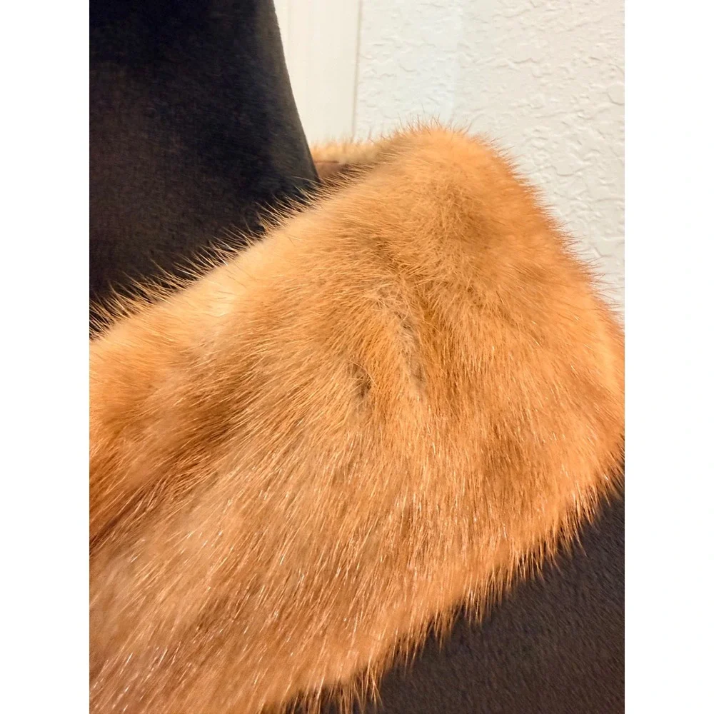 Vintage Honey Blonde Mink Fur Collar‎ Genuine Fur Scarf Wrap Brown Satin Lined